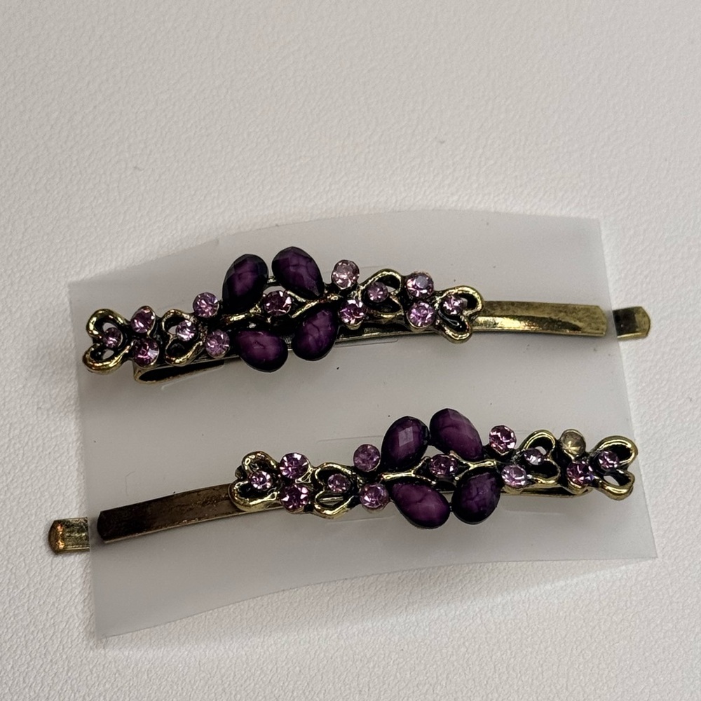 Fashion Jewelry Gold and Purple Floral Hair Accessories